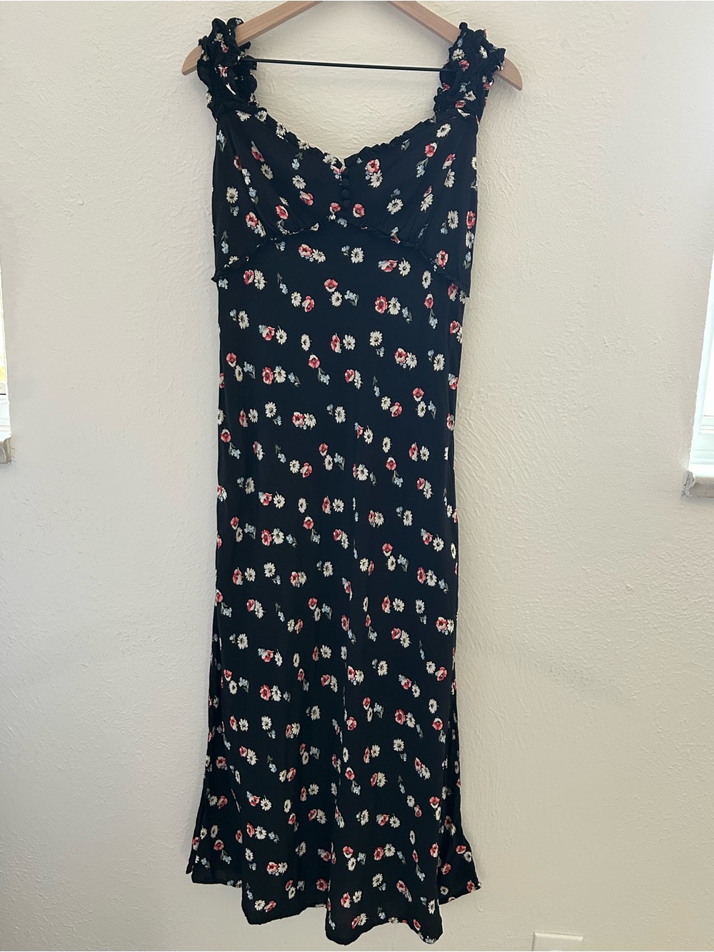 GAP Sweetheart Black Floral Maxi Dress Ruffle Coquette Cottagecore Boho Y2K| M
